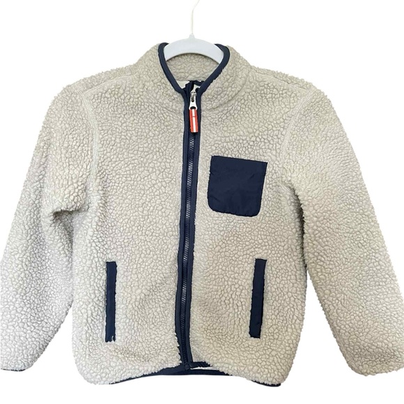 Kids Cream Sherpa Jacket with Navy Accents - Picture 1 of 3